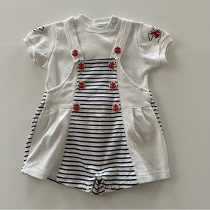 Vintage 6-9 Months Baby Boy Sailor Outfit Top Shortalls Set Anchor Button